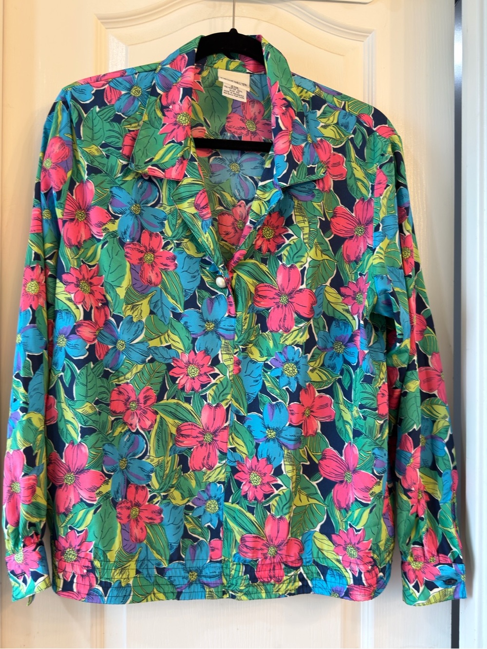 Koret Vibrant Floral Button-Up Shirt in Pink, Blue & Green